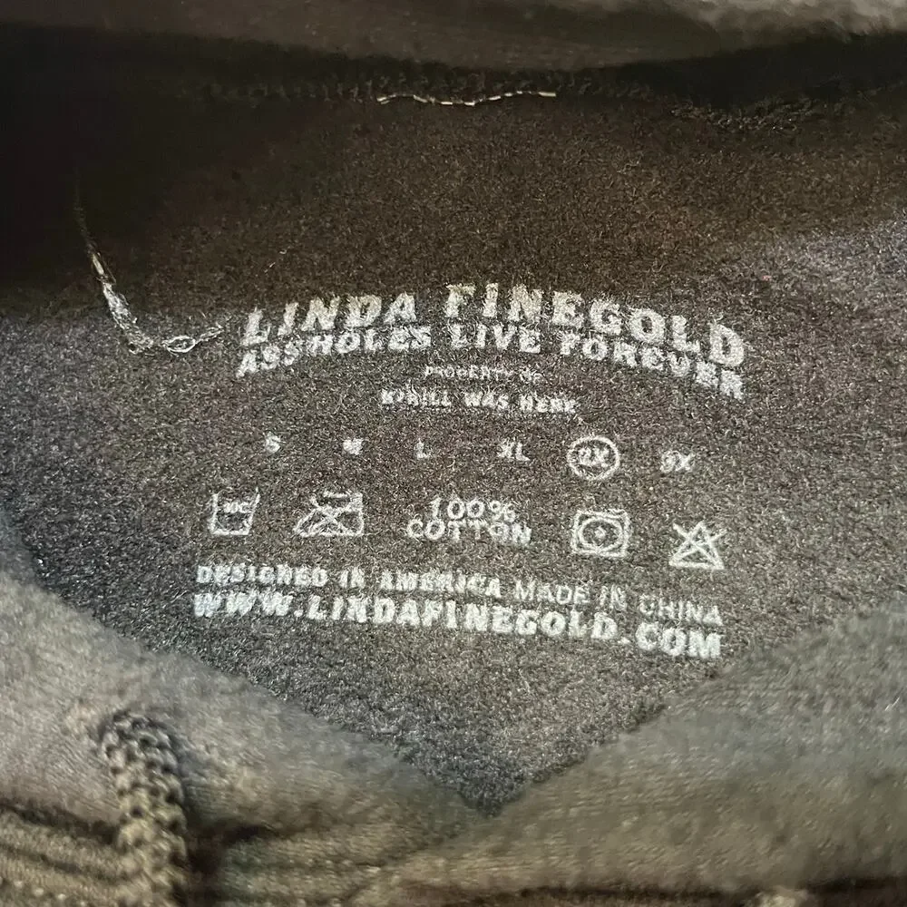As*holes Live Forever Hoodie Mens 2XL Black Skull Sweatshirt Linda Finegold